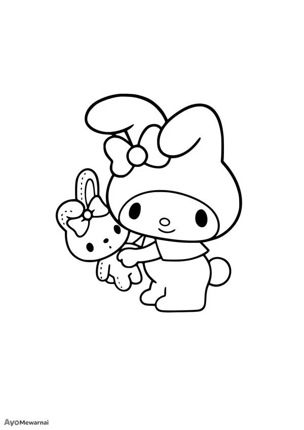 Gambar Mewarnai My Melody dan Boneka Flat