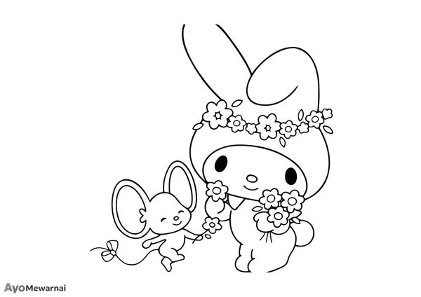 Gambar Mewarnai My Melody dan Tikus Flat