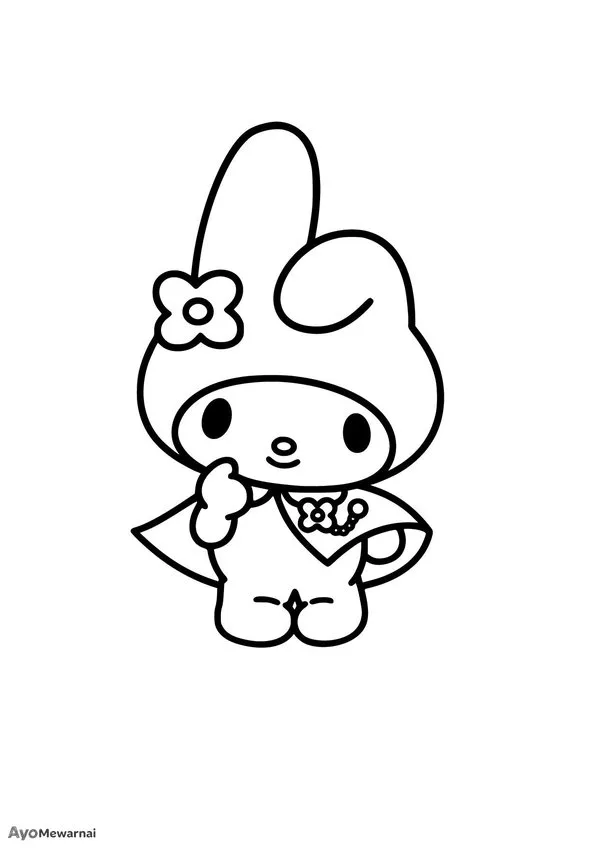 Gambar Mewarnai My Melody dengan Topi Bunga