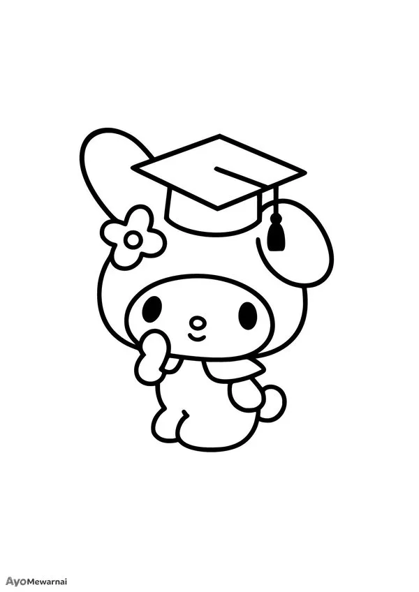 Gambar Mewarnai My Melody dengan Topi Wisuda