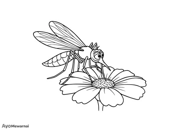 Gambar Mewarnai Nyamuk Jantan di Bunga