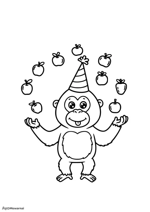 Gambar Mewarnai Orangutan Bermain Sirkus