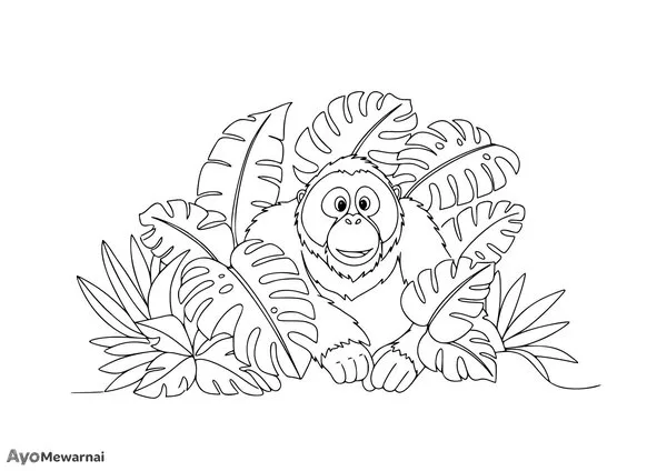 Gambar Mewarnai Orangutan Bersembunyi