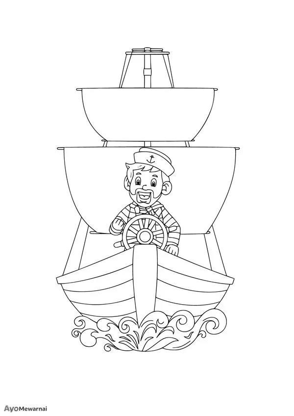 Gambar Mewarnai Pelaut Mengemudi Kapal Layar Besar