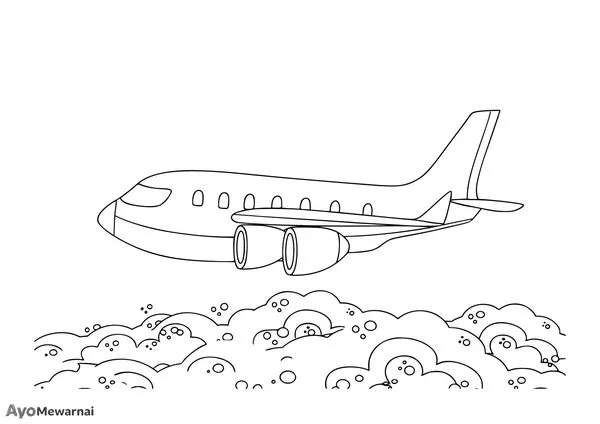 Gambar Mewarnai Pesawat di Atas Awan