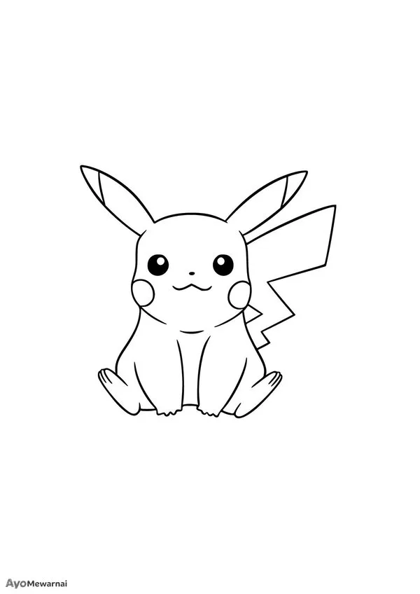 Gambar Mewarnai Pikachu Duduk