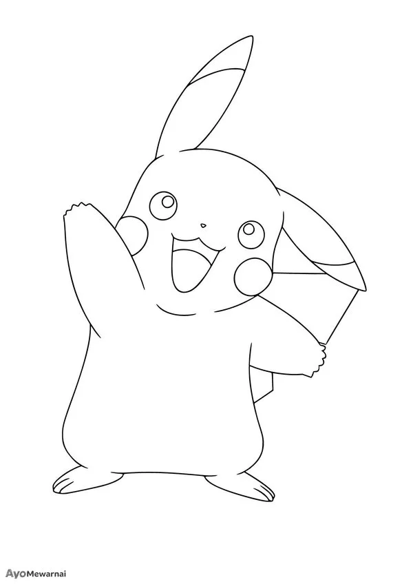Gambar Mewarnai Pikachu Melambaikan Tangan