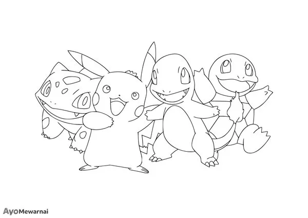 Gambar Mewarnai Pikachu dan Teman Teman