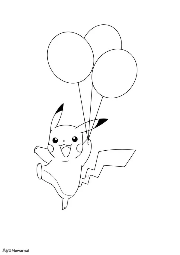 Gambar Mewarnai Pikachu dengan Balon