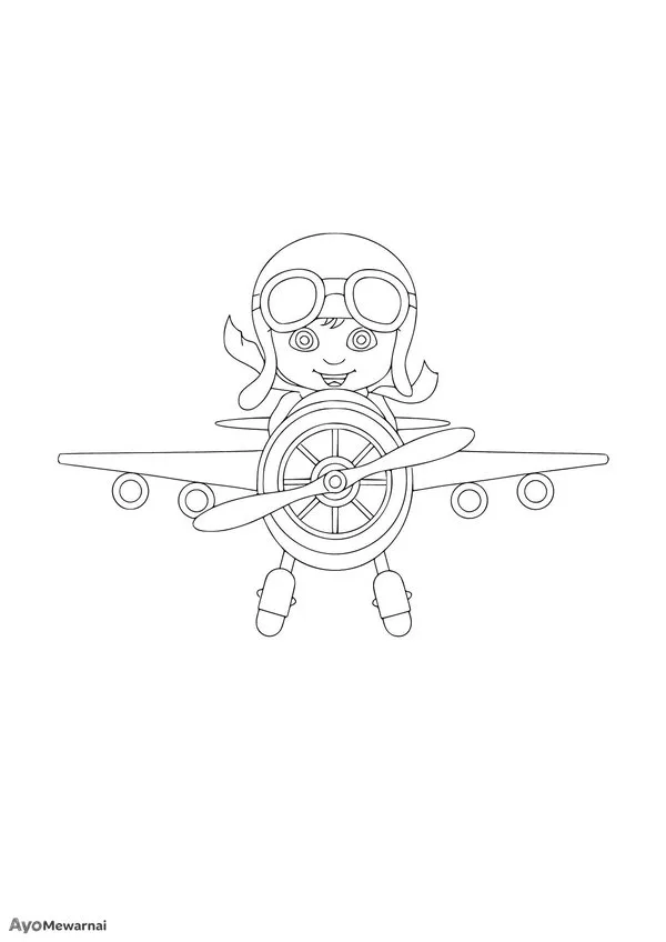 Gambar Mewarnai Pilot Perempuan di Pesawat