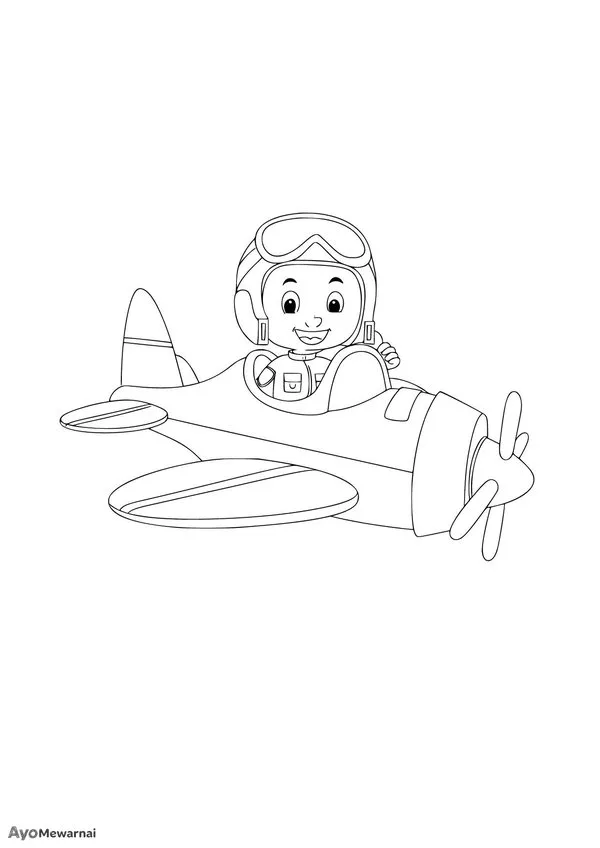 Gambar Mewarnai Pilot Pesawat Baling-Baling