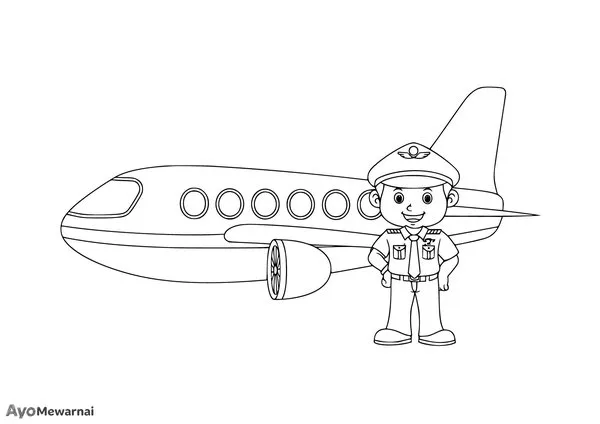 Gambar Mewarnai Pilot dan Pesawat Penumpang