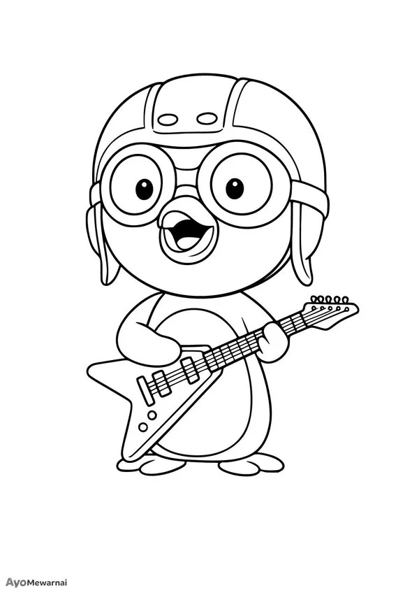 Gambar Mewarnai Pororo Bermain Gitar Listrik