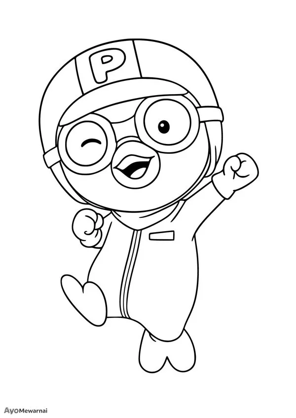 Gambar Mewarnai Pororo Sang Pilot Ceria