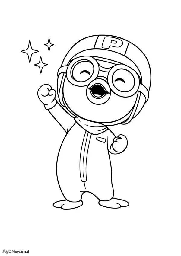 Gambar Mewarnai Pororo Si Penguin Kecil Gembira
