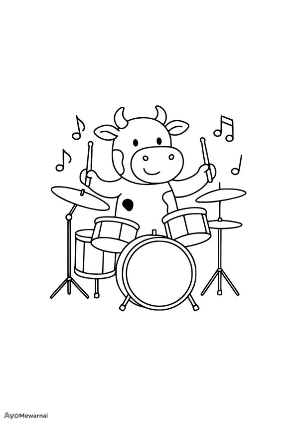 Gambar Mewarnai Sapi Memainkan Musik