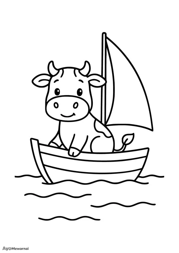 Gambar Mewarnai Sapi Naik Perahu