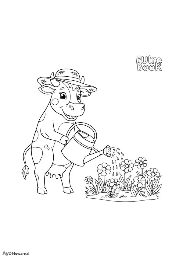 Gambar Mewarnai Sapi di Kebun