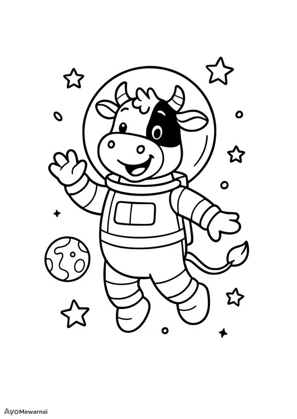 Gambar Mewarnai Sapi di Luar Angkasa