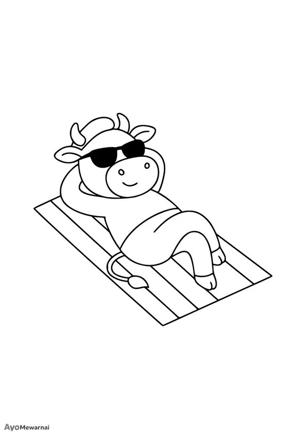 Gambar Mewarnai Sapi di Pantai