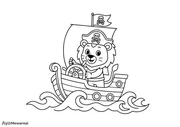 Gambar Mewarnai Singa Berlayar di Laut