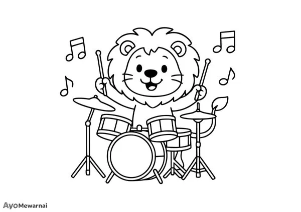 Gambar Mewarnai Singa Memainkan Musik