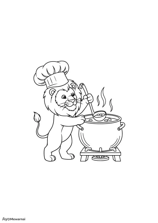 Gambar Mewarnai Singa Memasak Sup