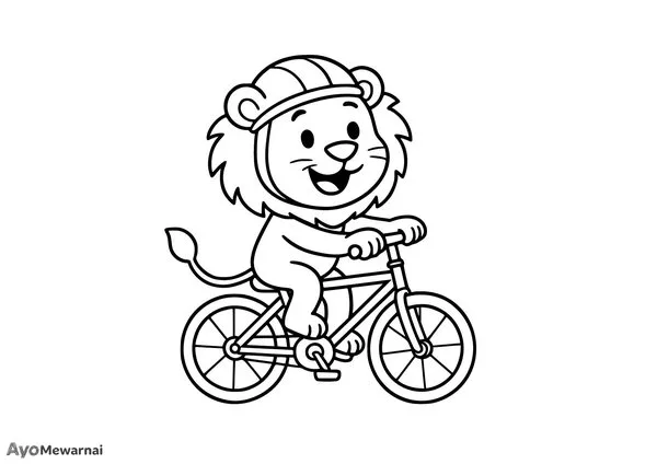 Gambar Mewarnai Singa Mengendarai Sepeda