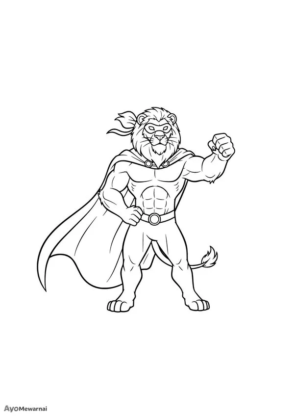 Gambar Mewarnai Singa Menjadi Pahlawan Super