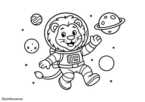 Gambar Mewarnai Singa Penjelajah Luar Angkasa
