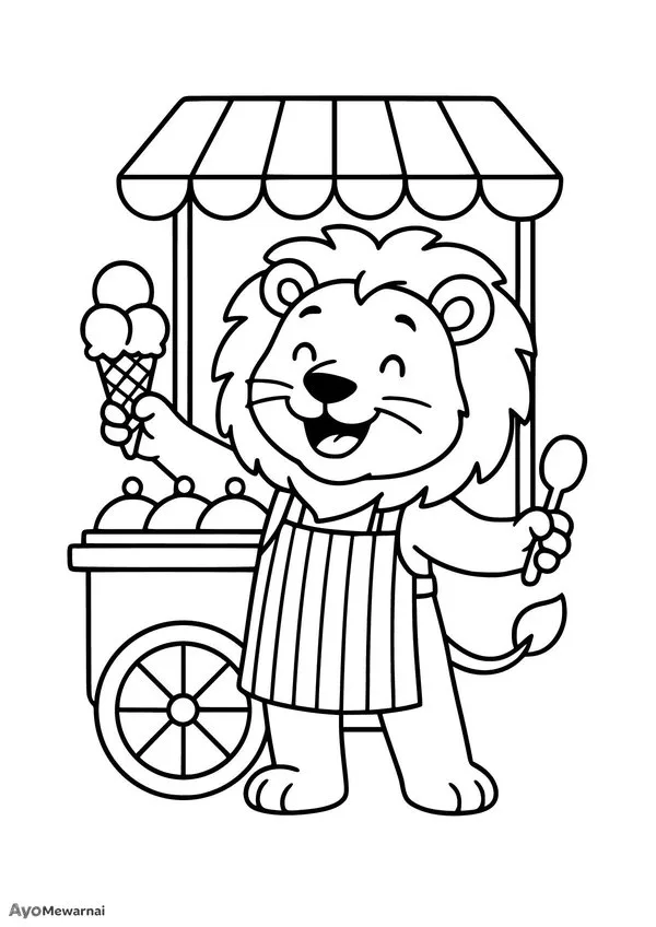 Gambar Mewarnai Singa Penjual Es Krim