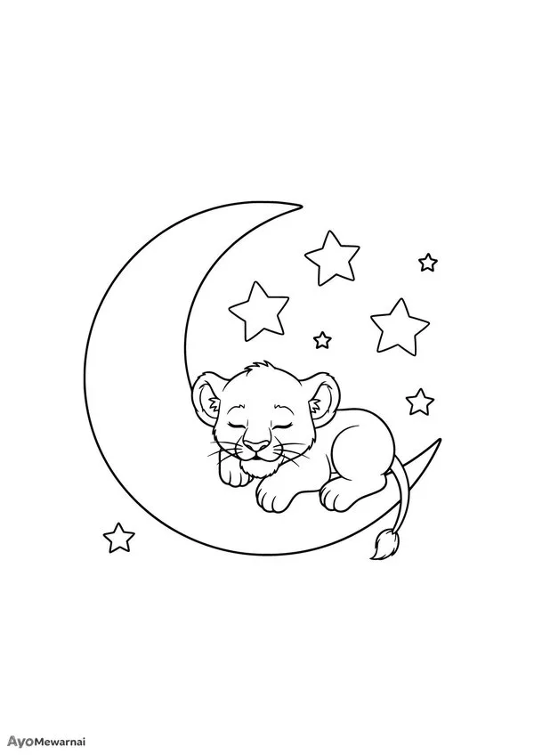 Gambar Mewarnai Singa Tidur di Bulan