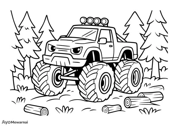 Gambar Mewarnai Truk Monster di Hutan