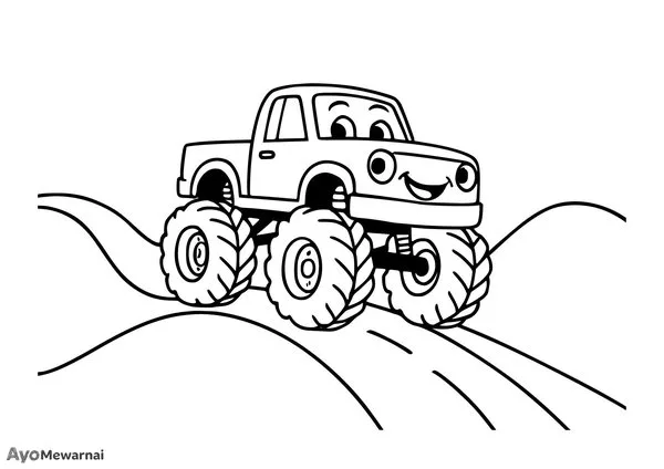Gambar Mewarnai Truk Monster di Jalan Berliku