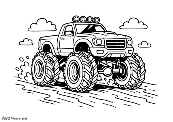 Gambar Mewarnai Truk Monster di Jalan Es