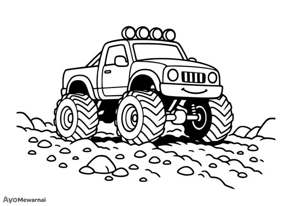 Gambar Mewarnai Truk Monster di Jalur Off-road