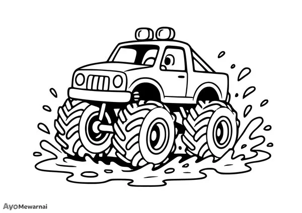 Gambar Mewarnai Truk Monster di Lintasan Lumpur