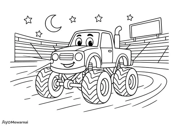 Gambar Mewarnai Truk Monster di Malam Hari