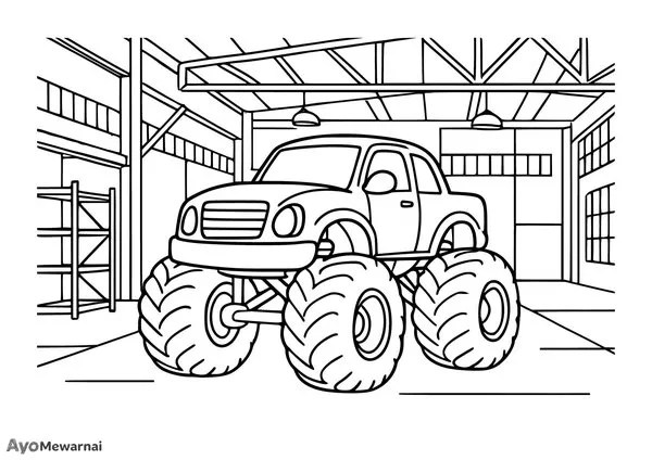 Gambar Mewarnai Truk Monster di Pabrik