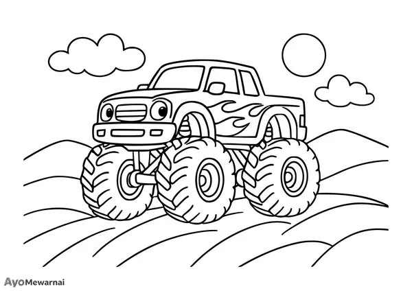 Gambar Mewarnai Truk Monster di Padang Pasir