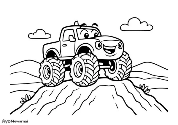 Gambar Mewarnai Truk Monster di Puncak Gunung