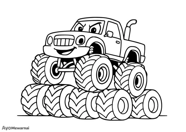 Gambar Mewarnai Truk Monster di Rintangan